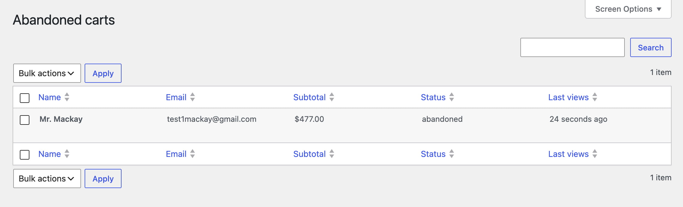 Abandoned carts list page backend