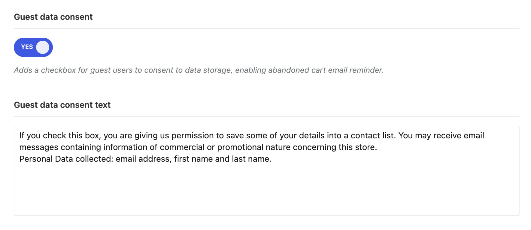 Guest data consent toggle enabled