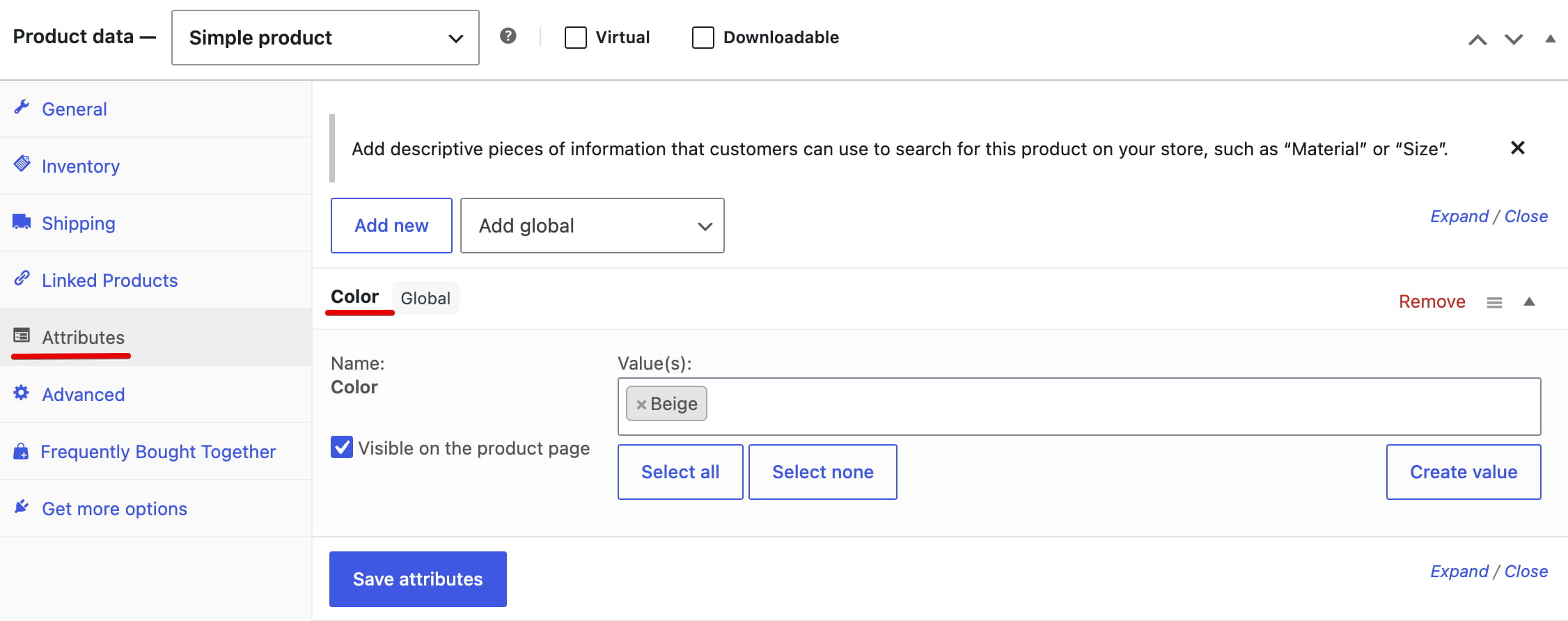 Assigning attribute term to linked products.