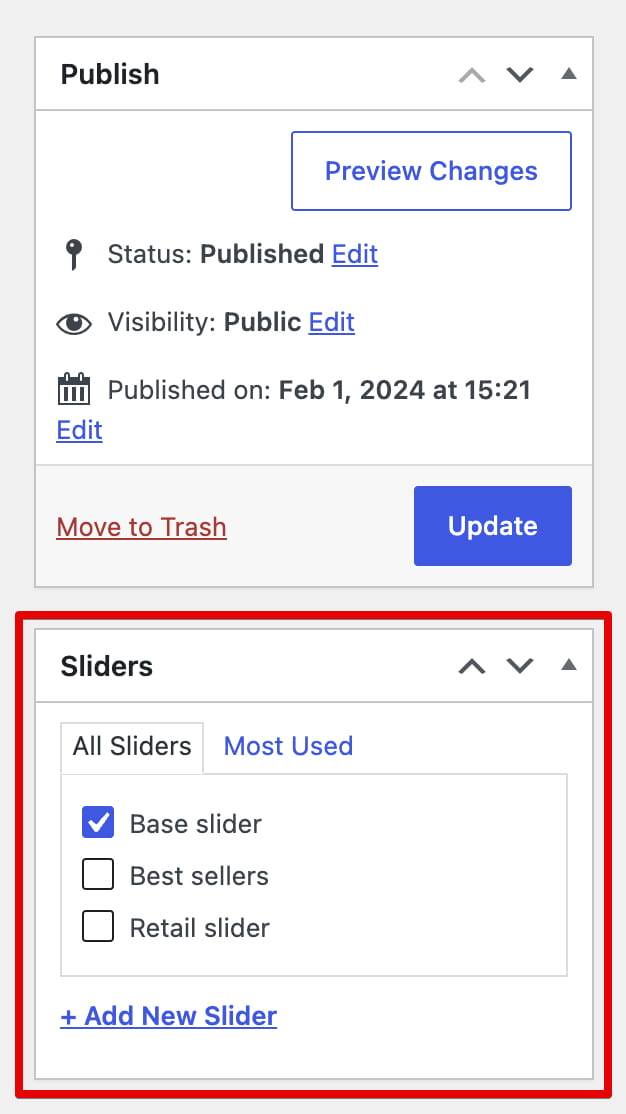 Assigning a slide to a reusable slider