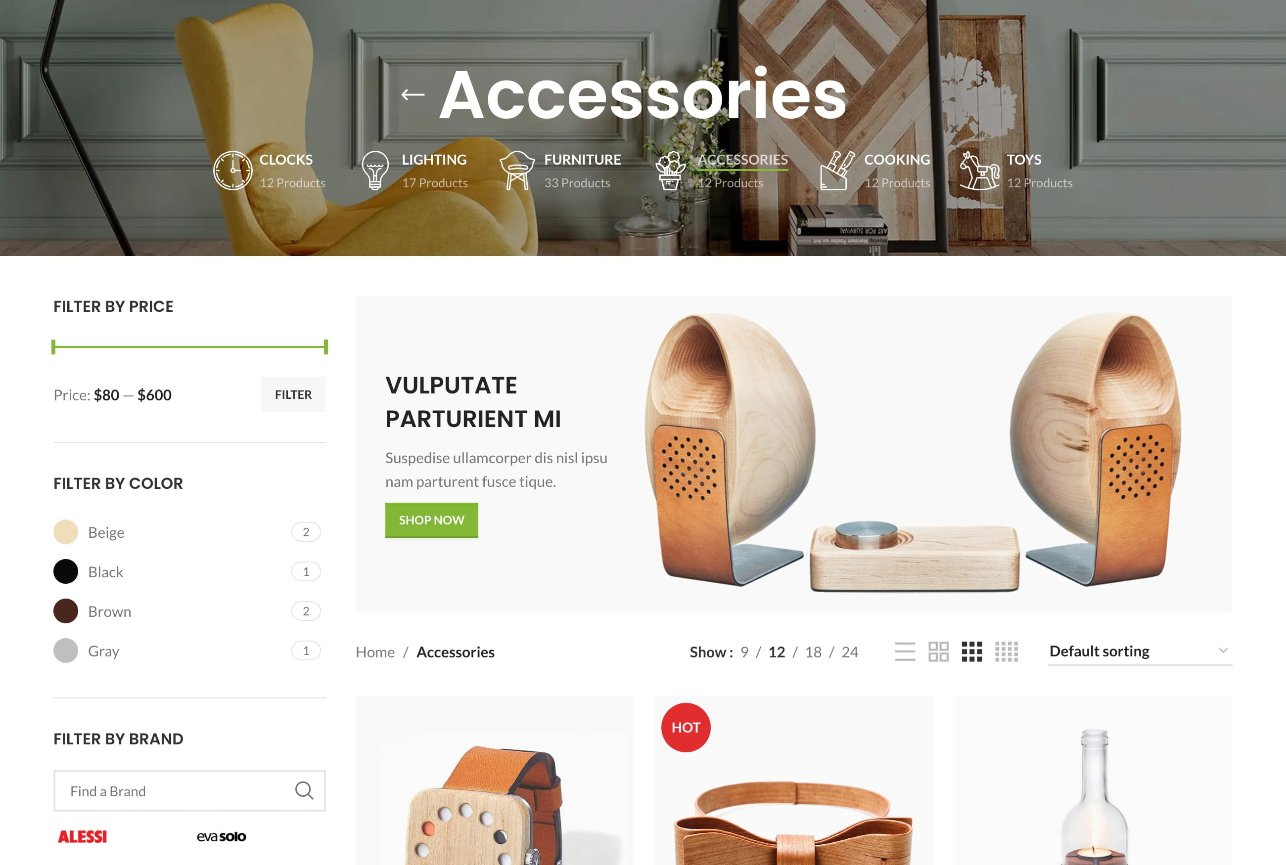 Accessories category page with category banner