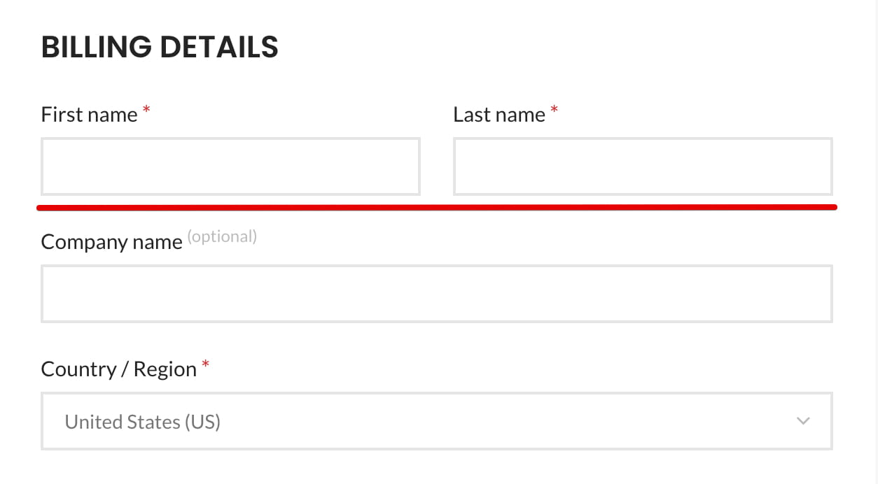 Billing details fields 2 columns