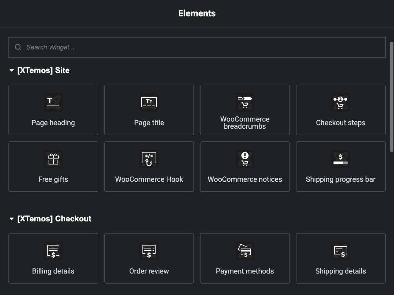 Checkout layout elements elementor