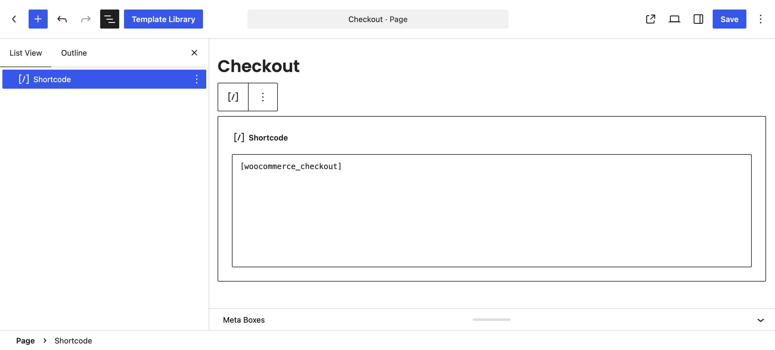 Classic checkout shortcode backend