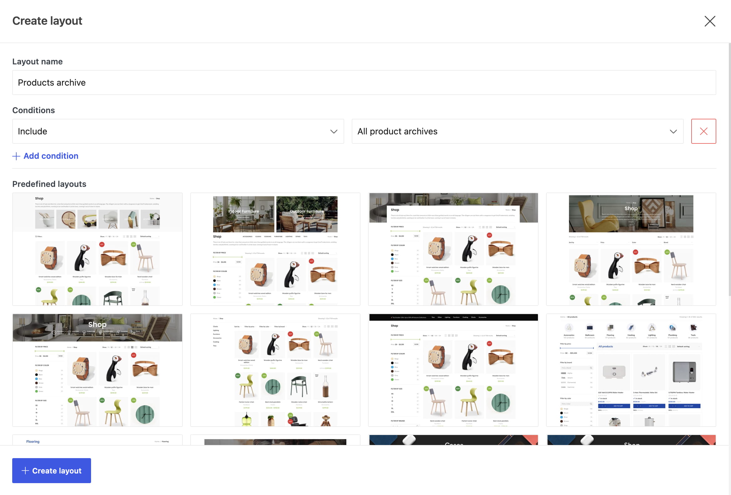 Create layout products archive