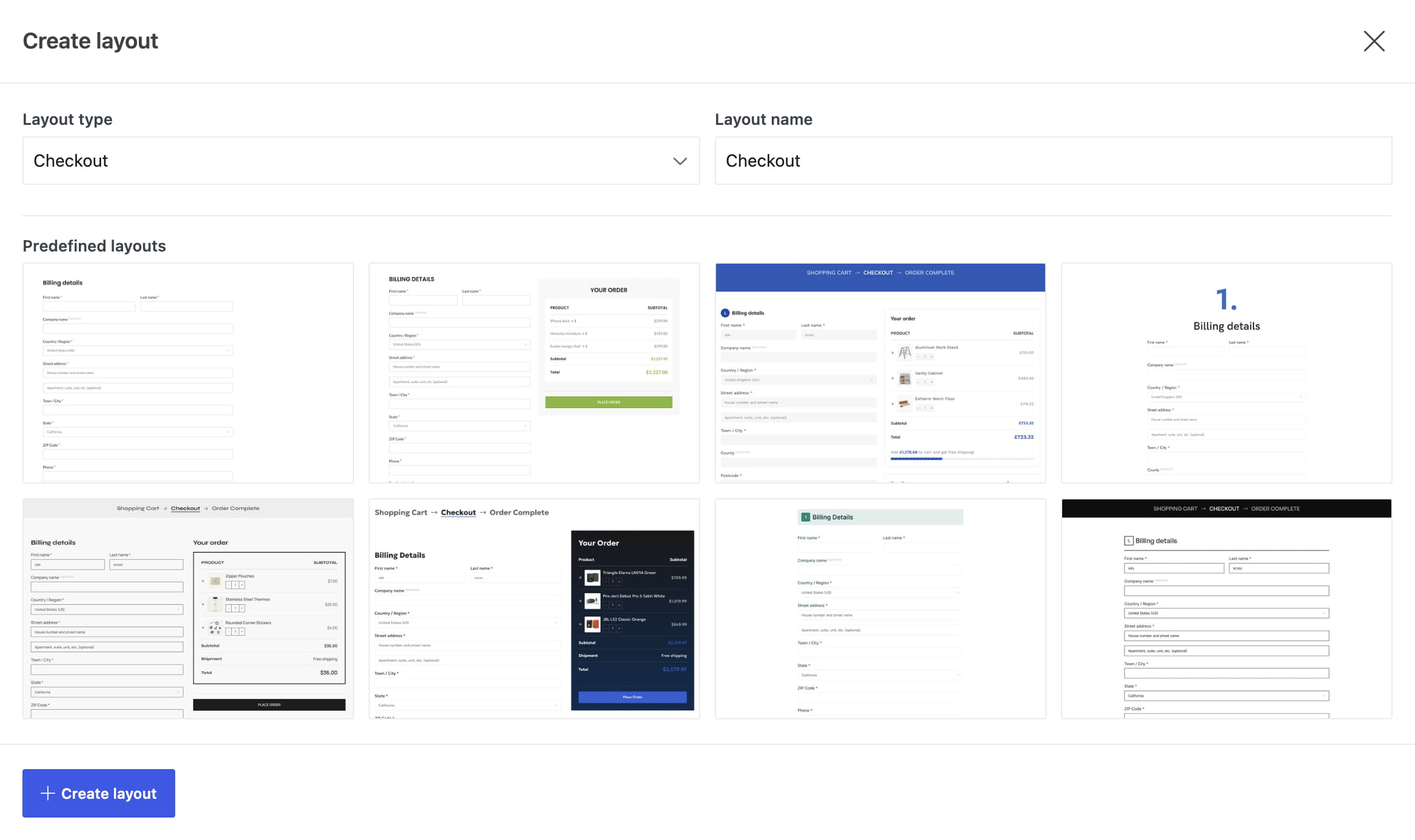Create checkout layout