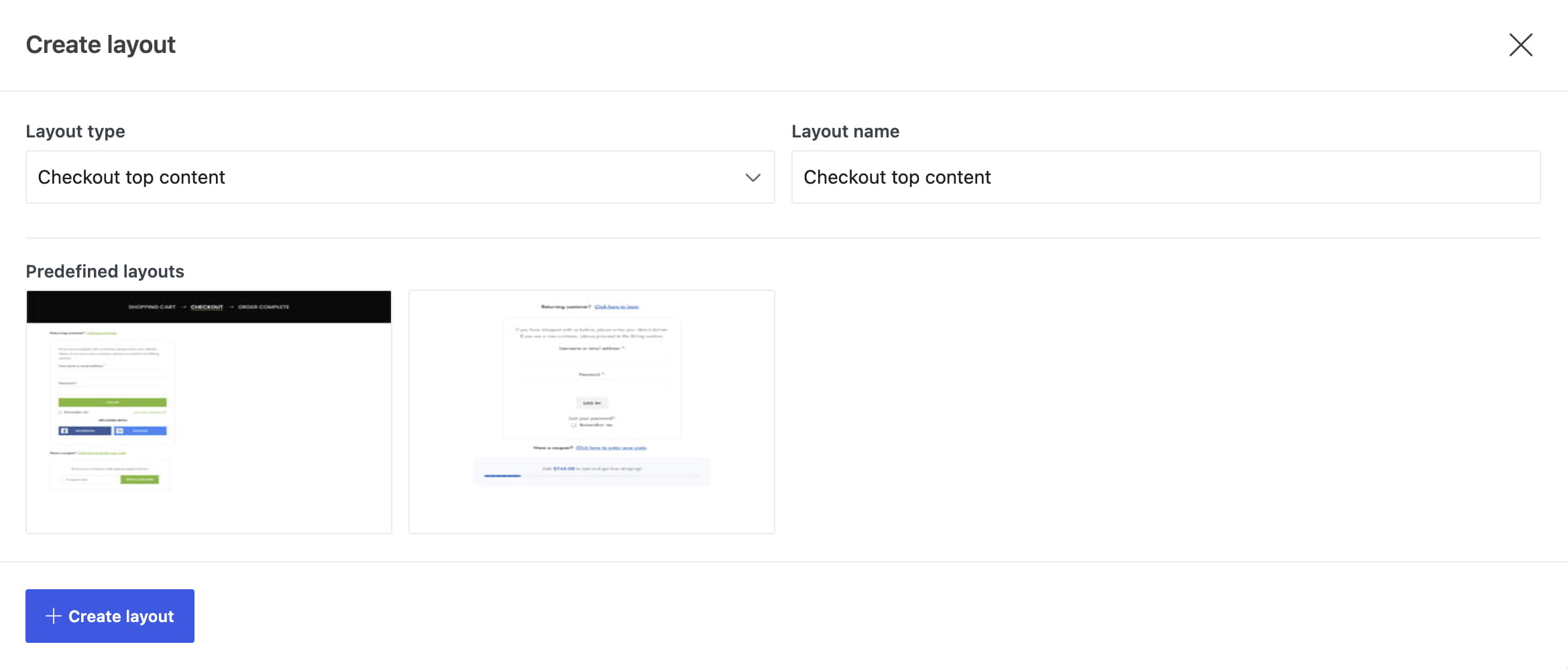 Create checkout top content layouts