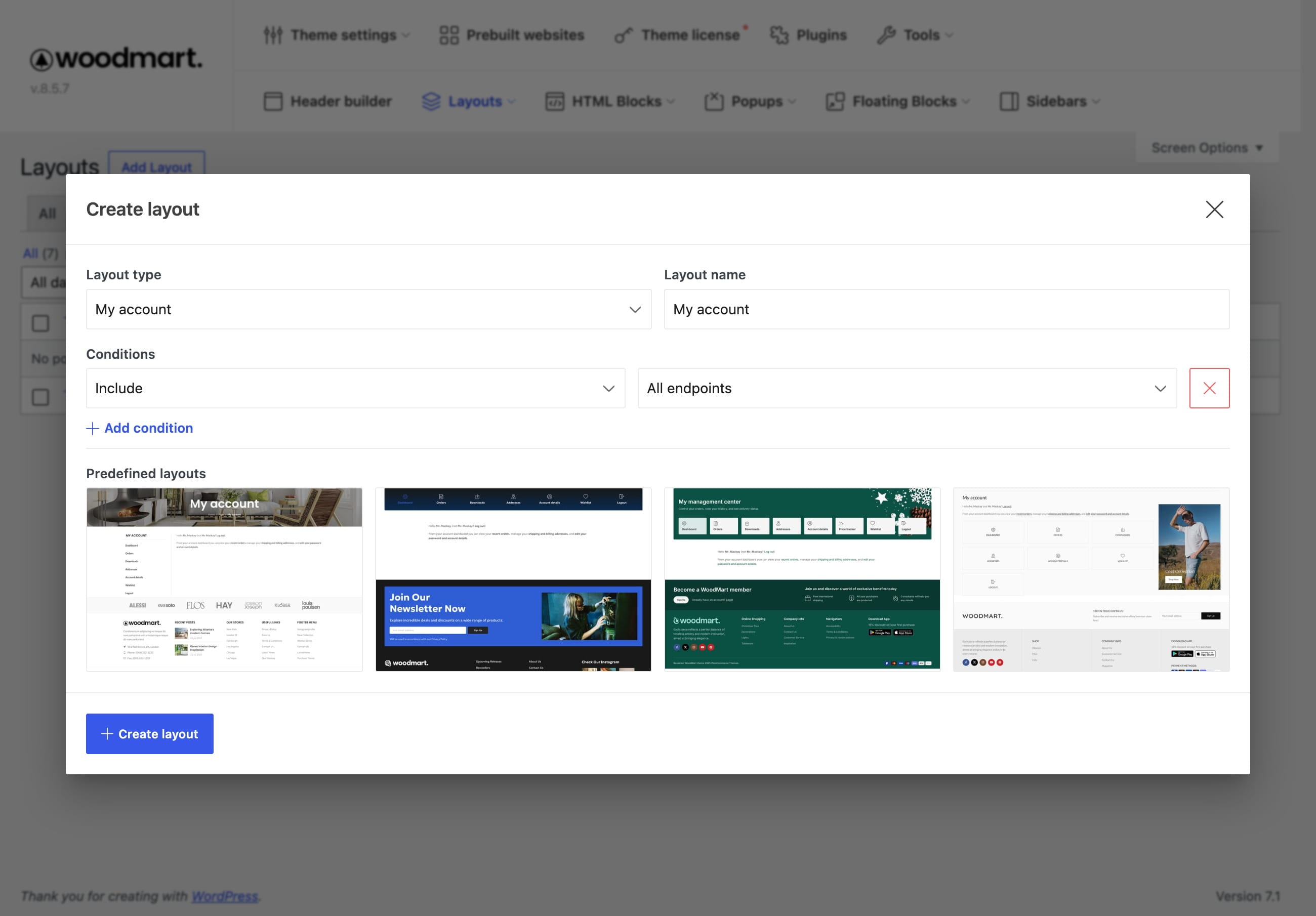 Create My Account layout