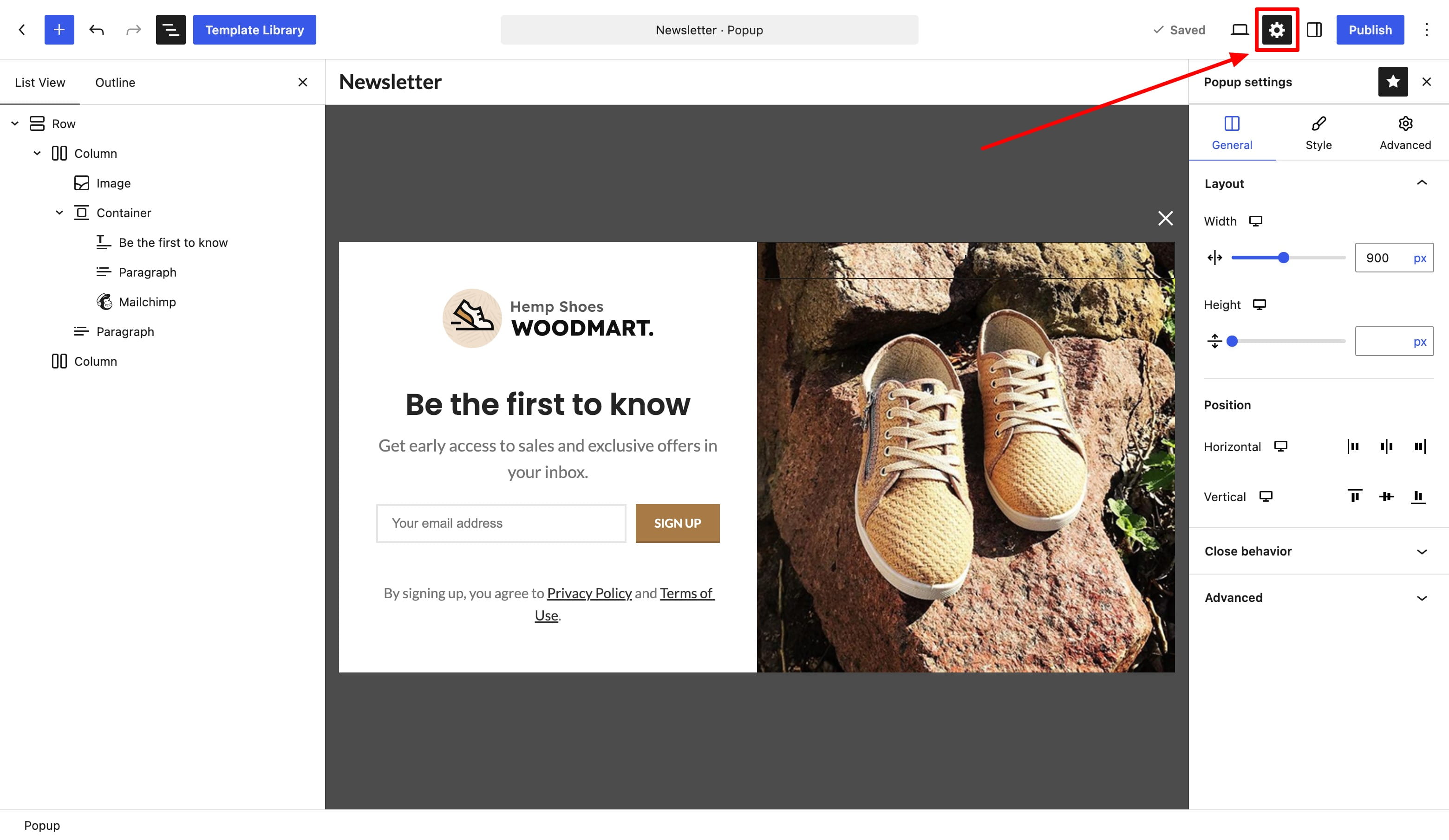 Create popup on Gutenberg page builder