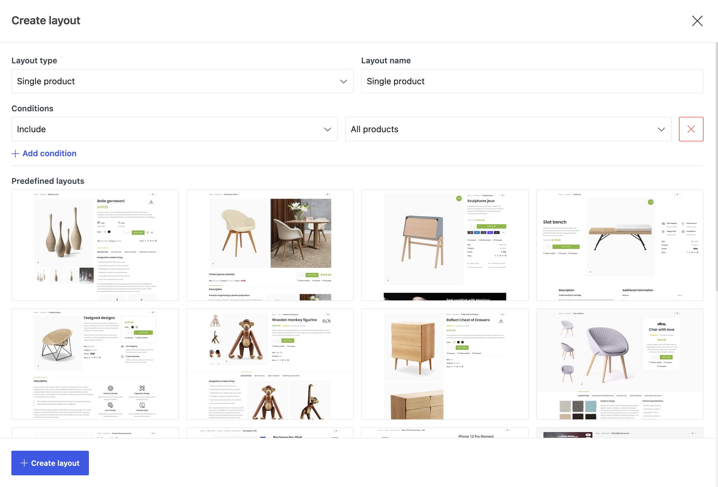 Create single product layout