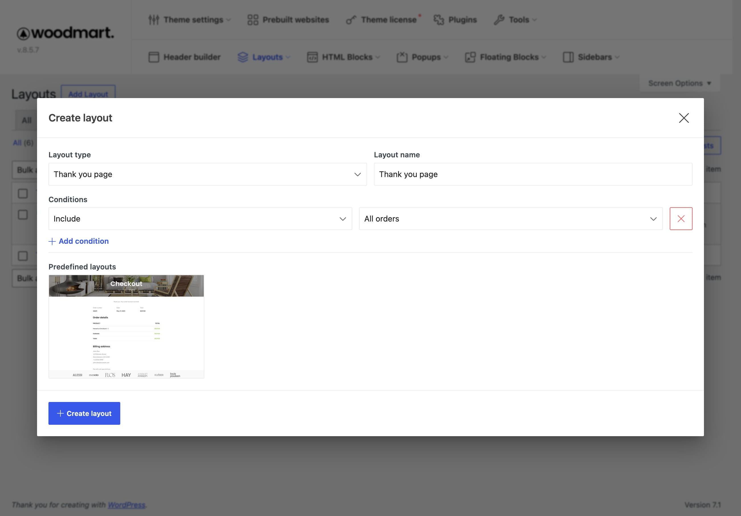 Create Thank you page layout