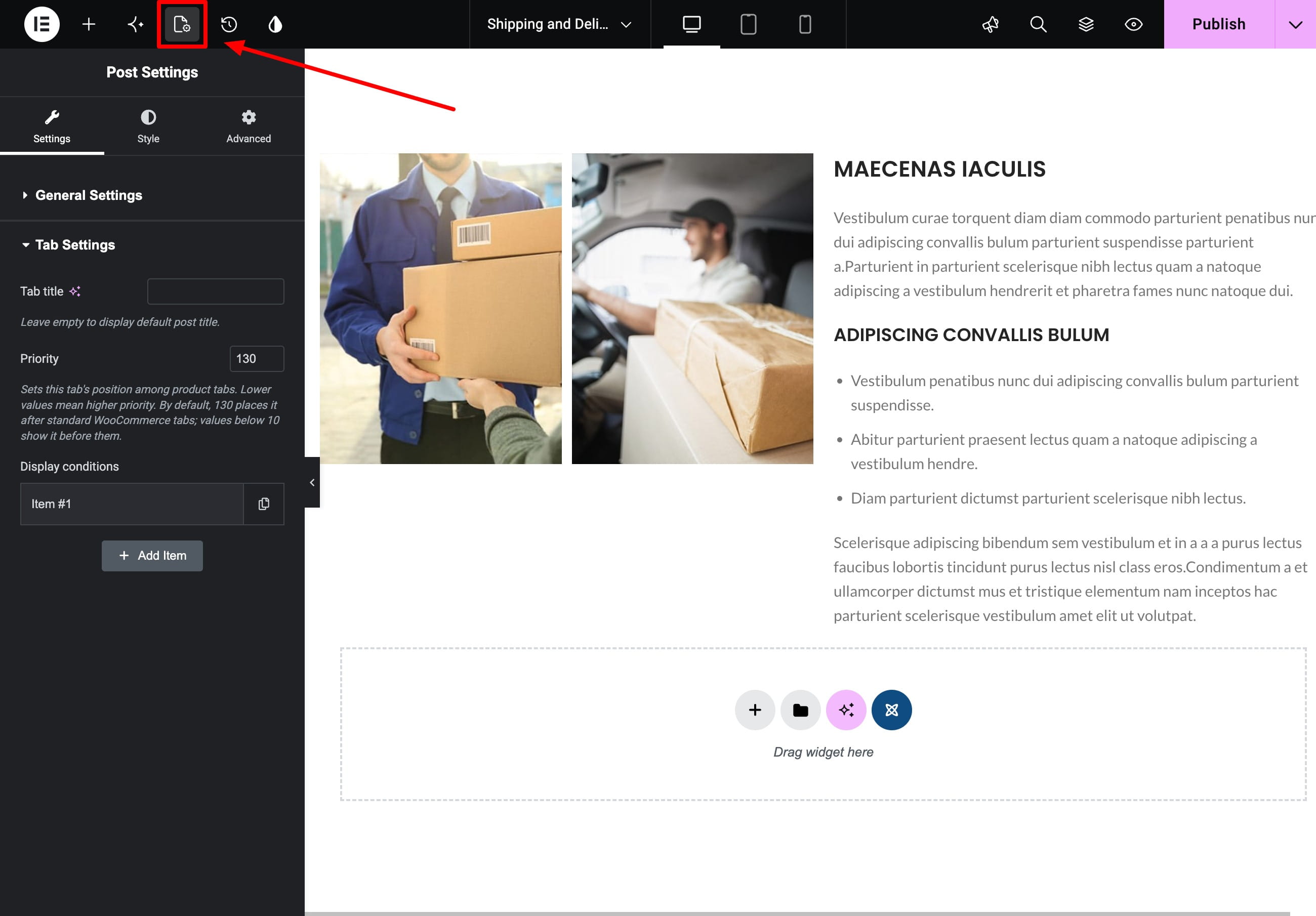 Custom tabs conditions option in elementor