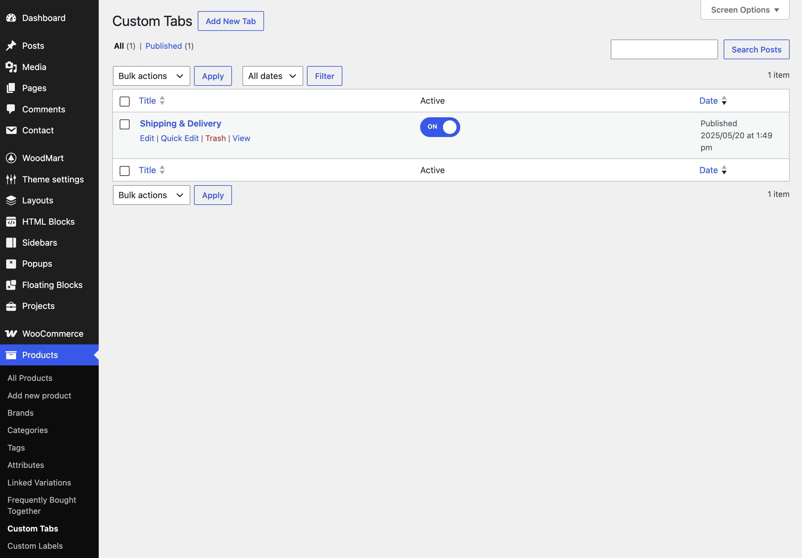 Custom tabs list page