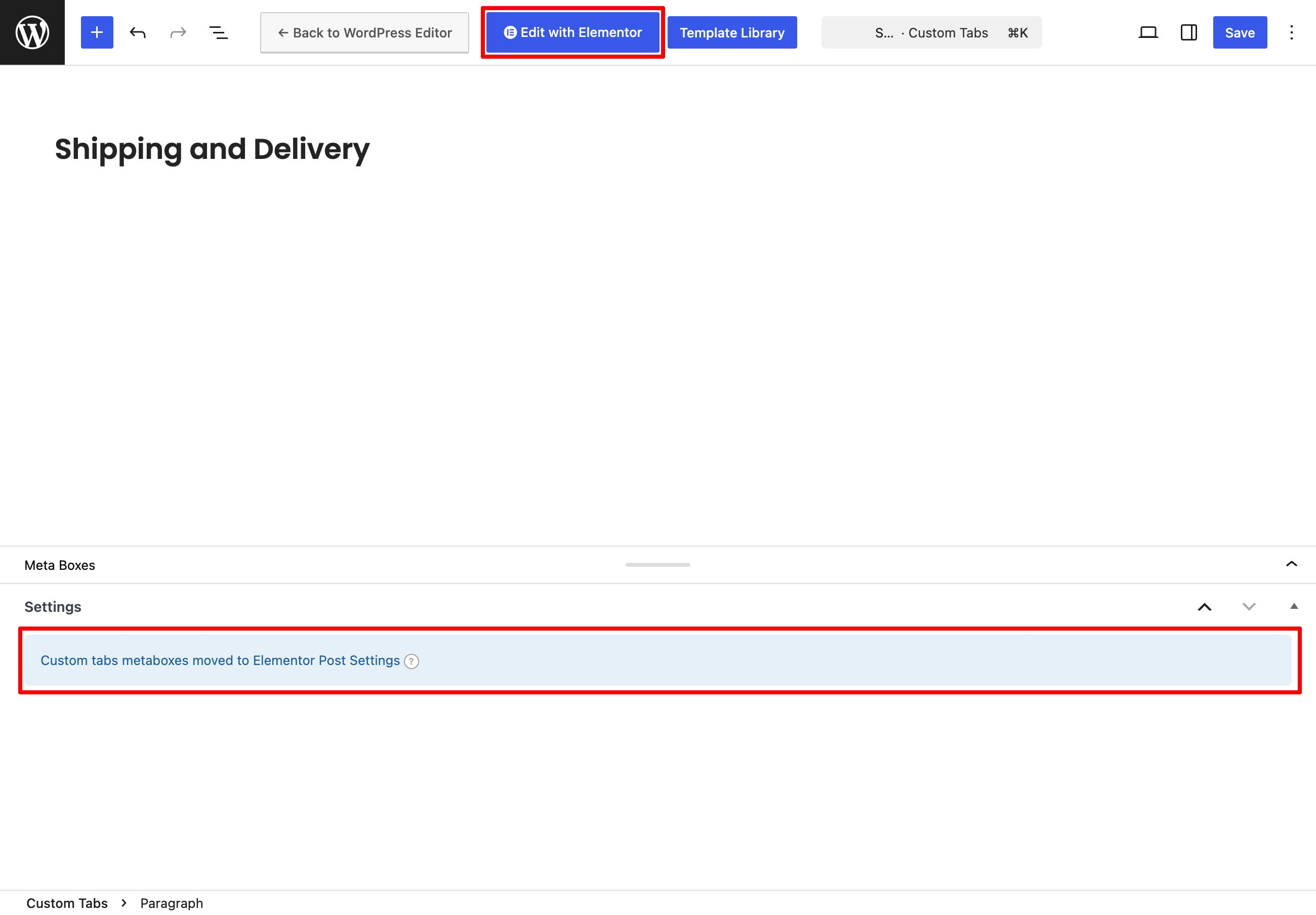 Edit custom tabs on elementor page builder