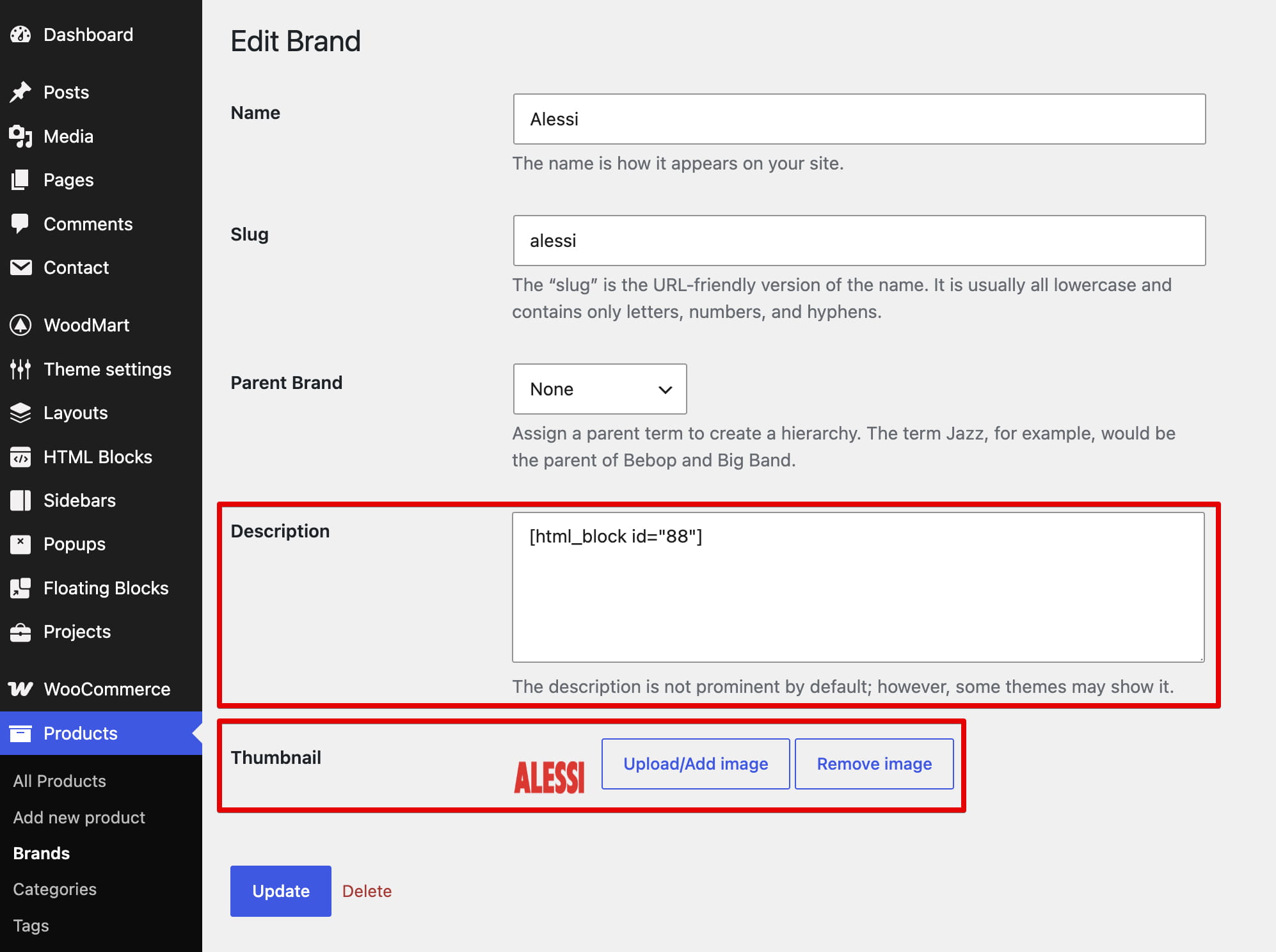 Brand edit page