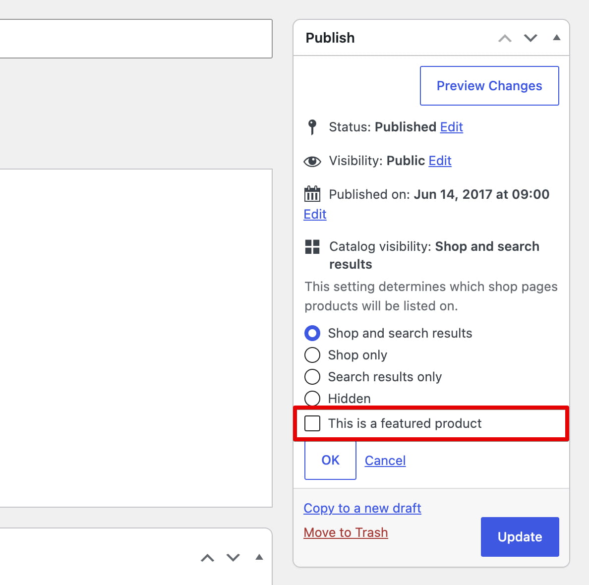 Checkbox for featured product