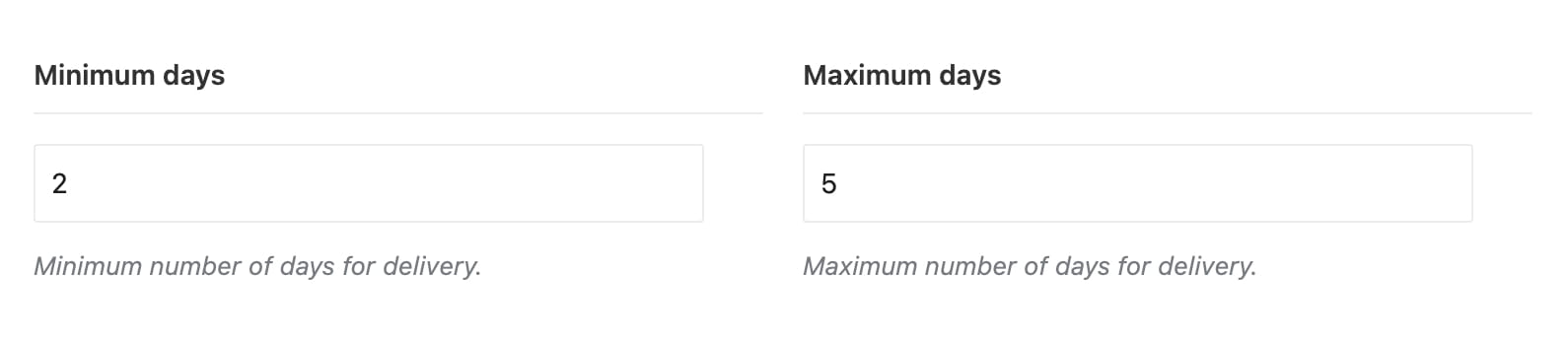 Minimum and maximum delivery days