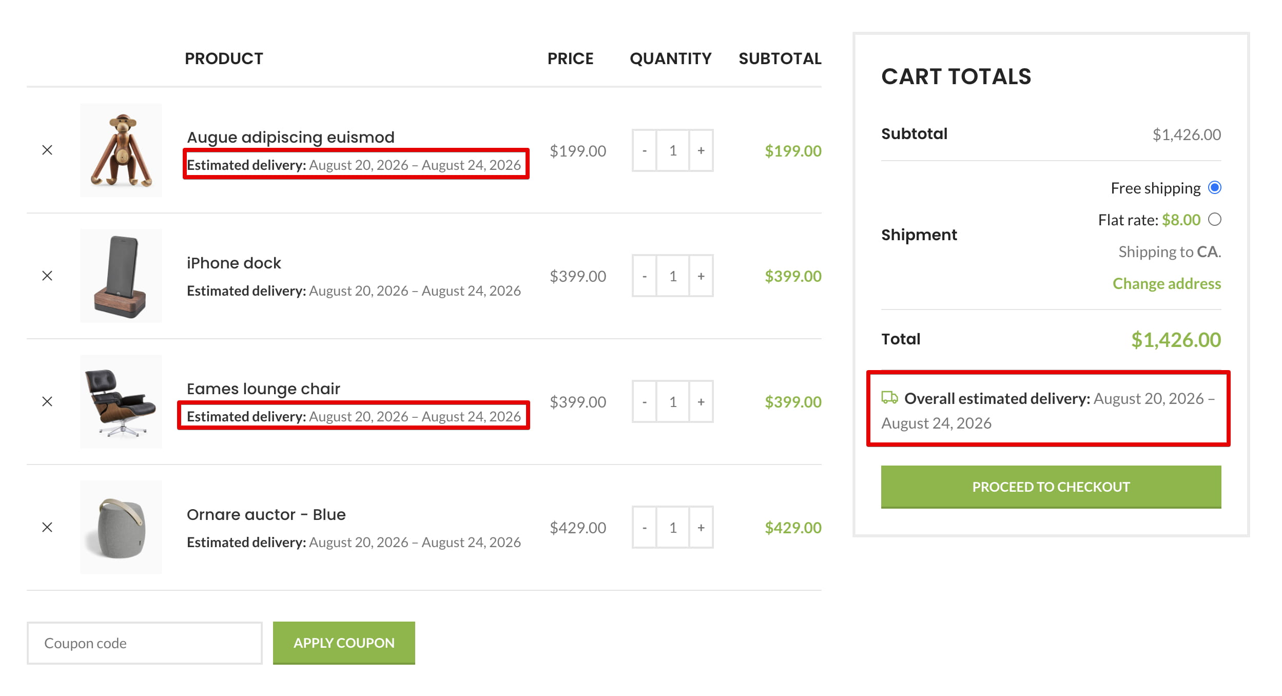Estimate delivery overall on cart page