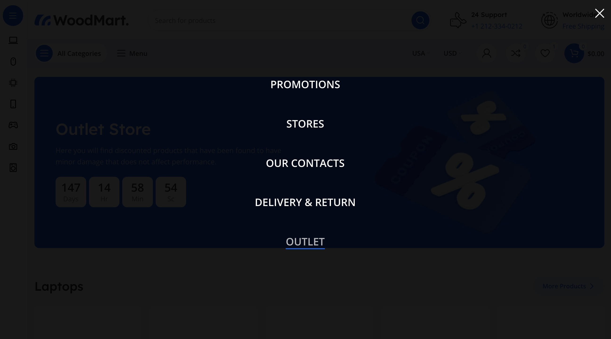 full screen menu
