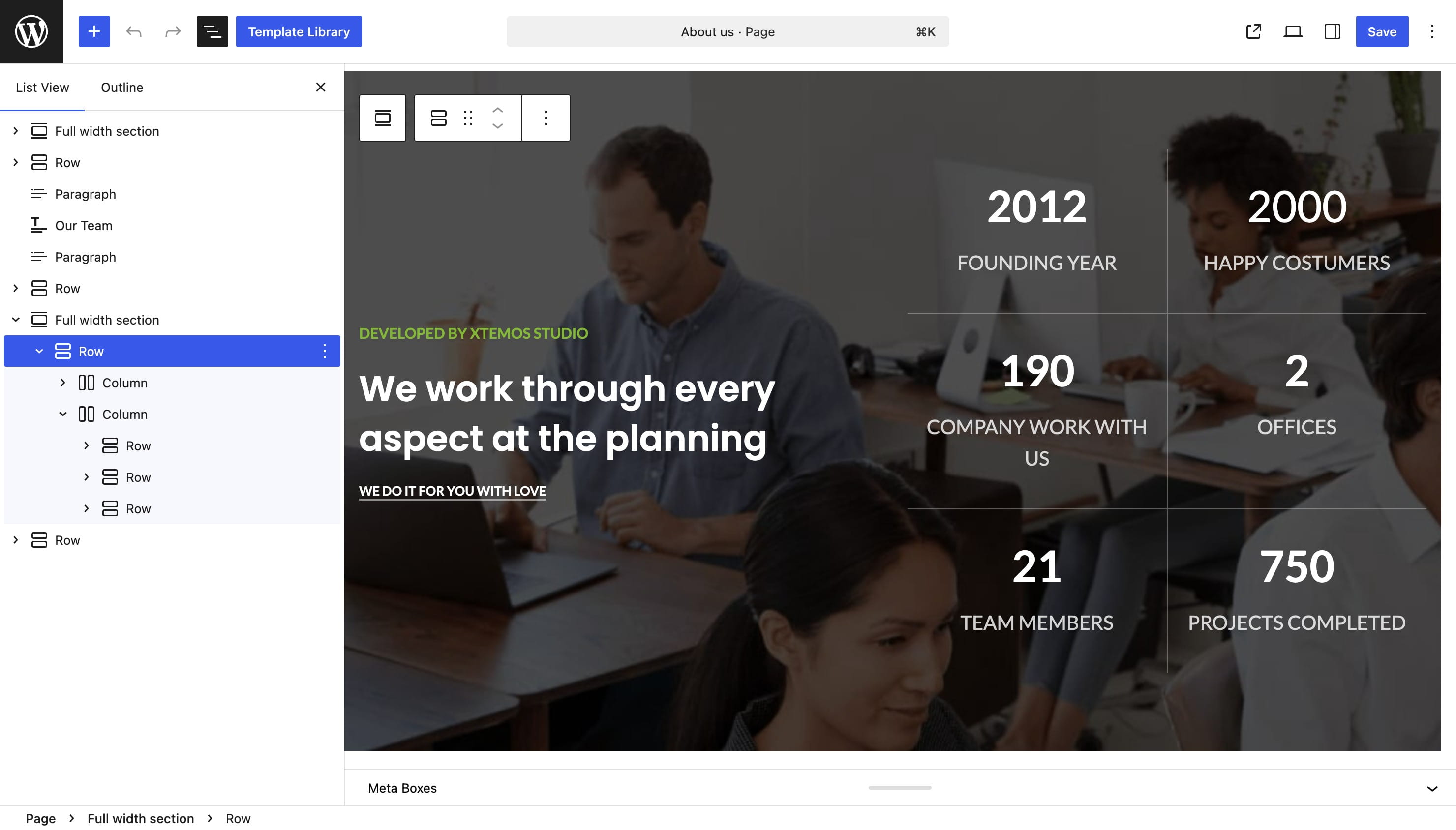 Gutenberg element full width section
