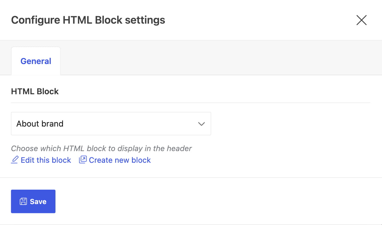 Configure HTML Block settings in header builder