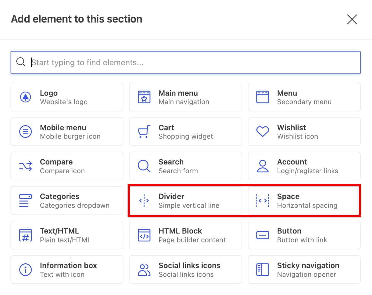 devider and spacing header elements