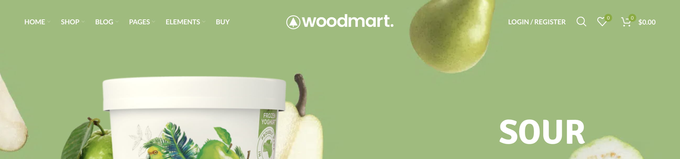 Sour frozen yogurt cup with pears on a green background