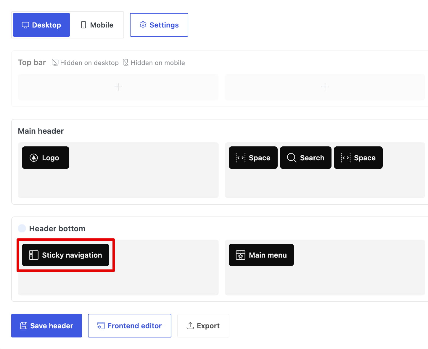 header sticky navigation element