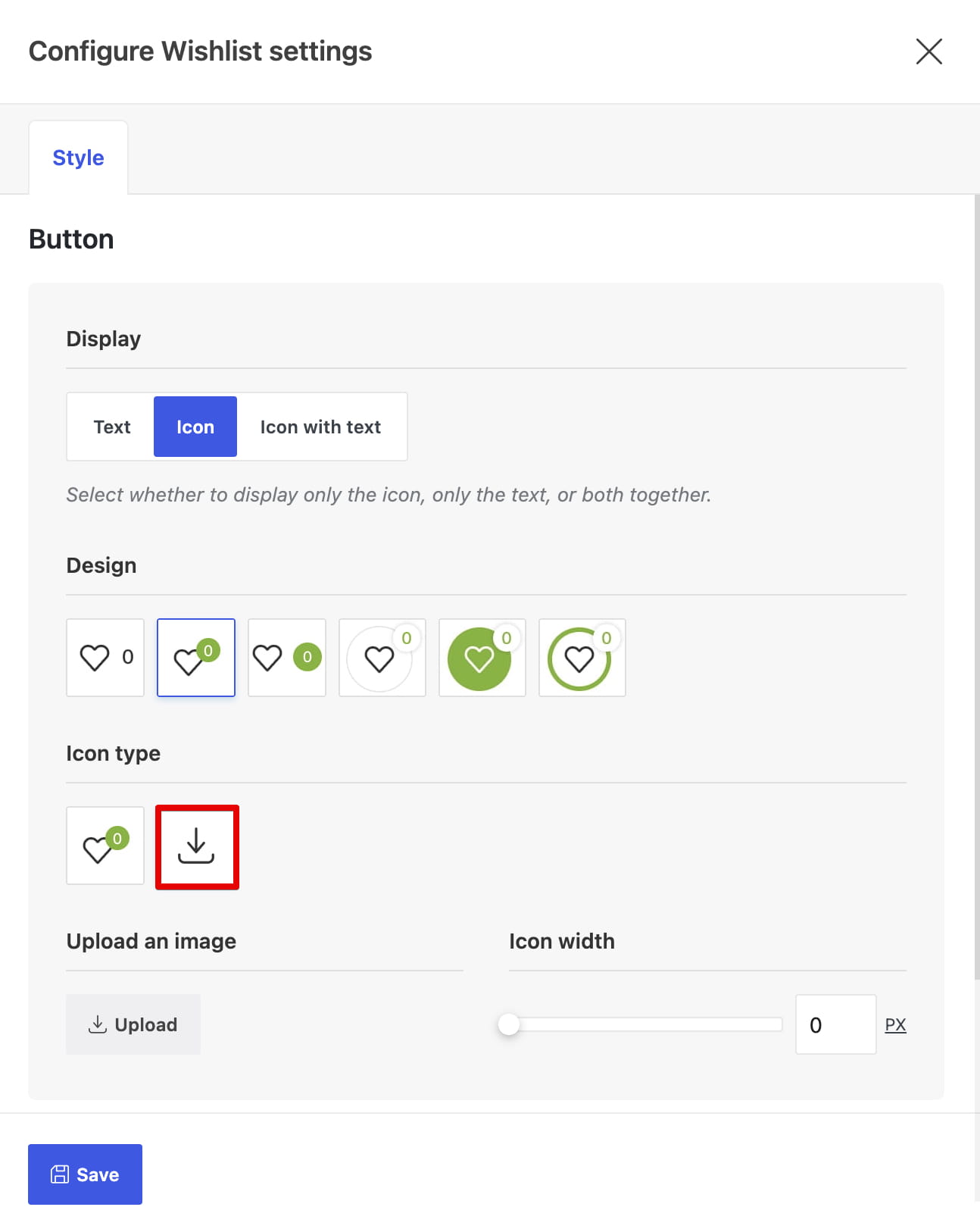 Wishlist settings icon type option: download icon