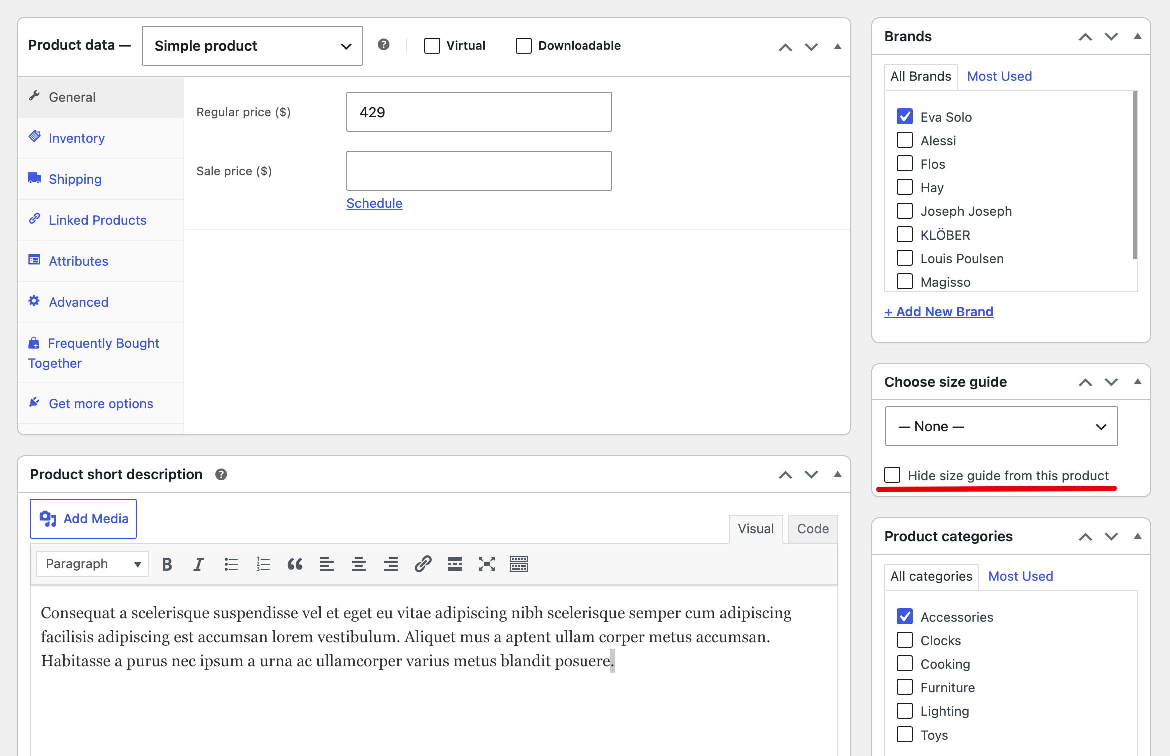 hide size guides for product