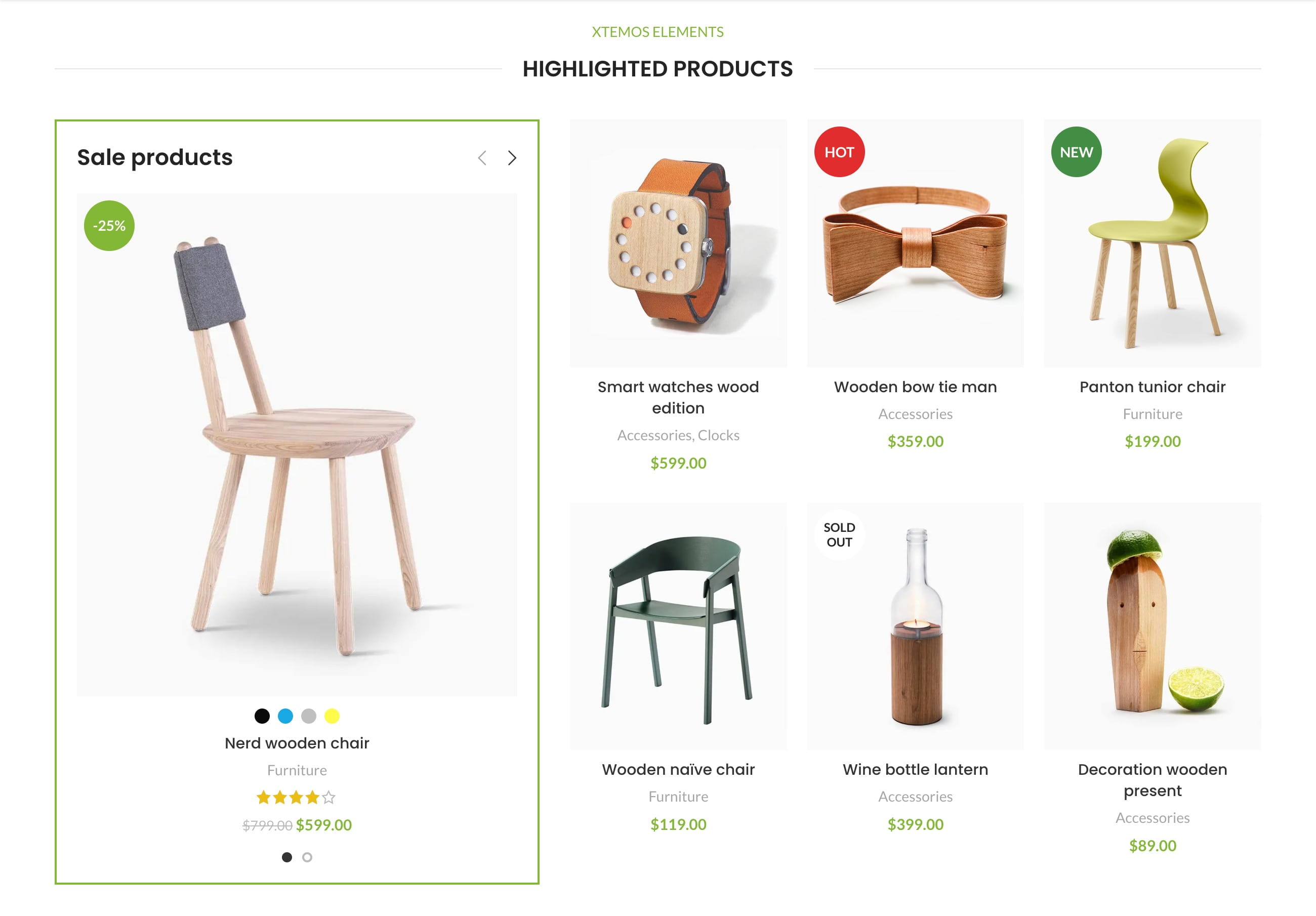 Highlighted products grid from demo