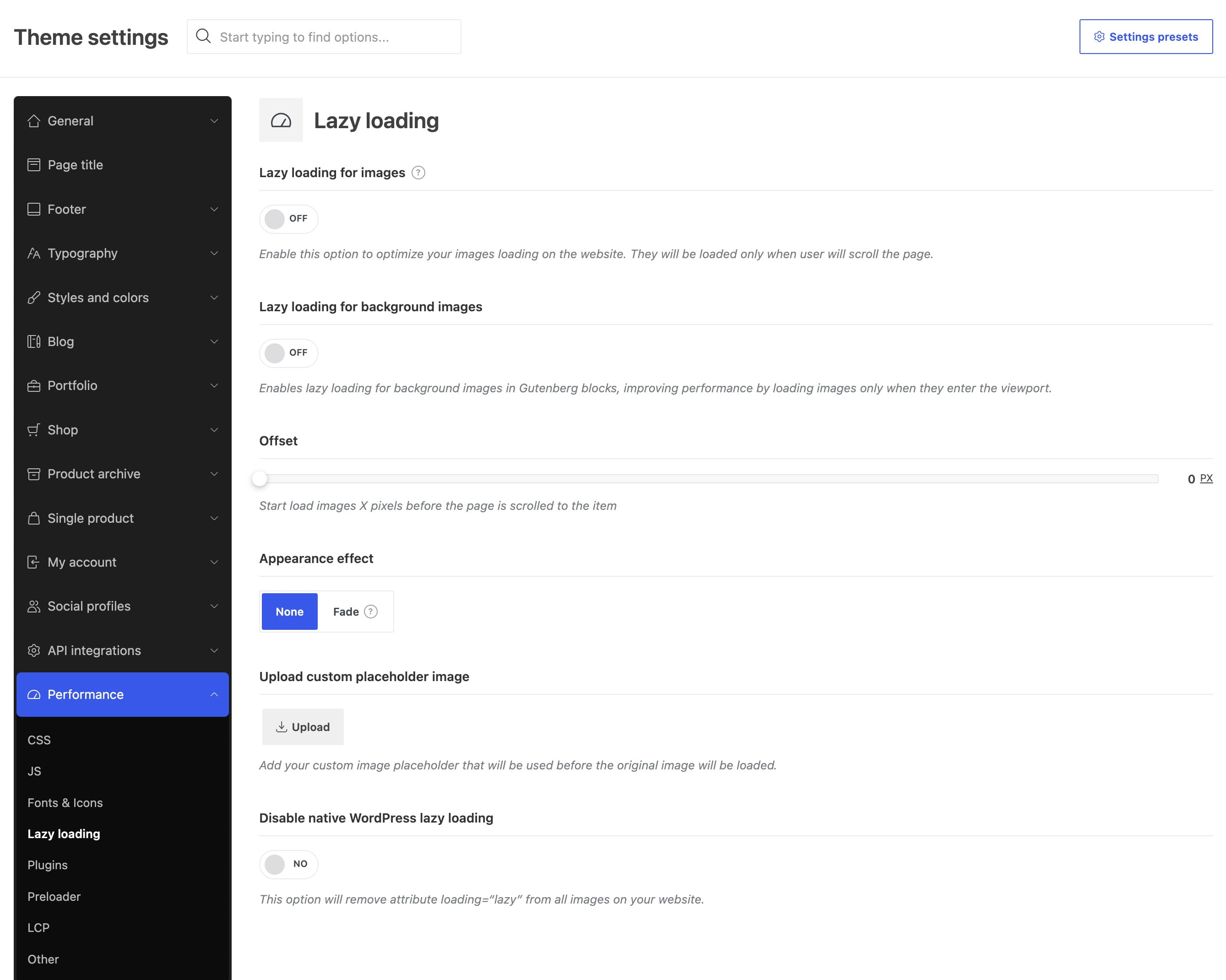 lazy loading settings