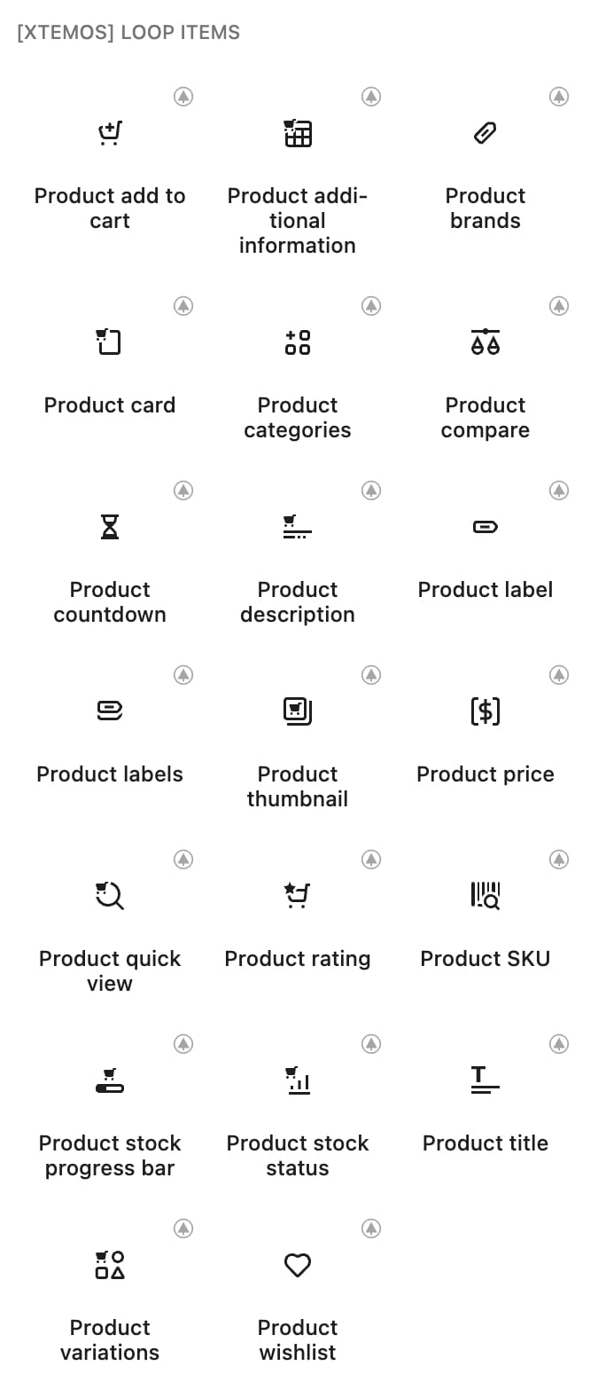 Product loop builder elements