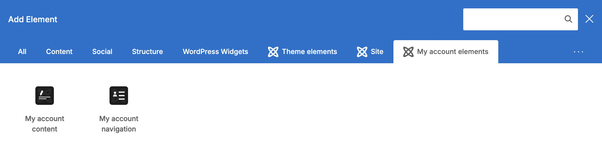 My account layout elements on WPBackery