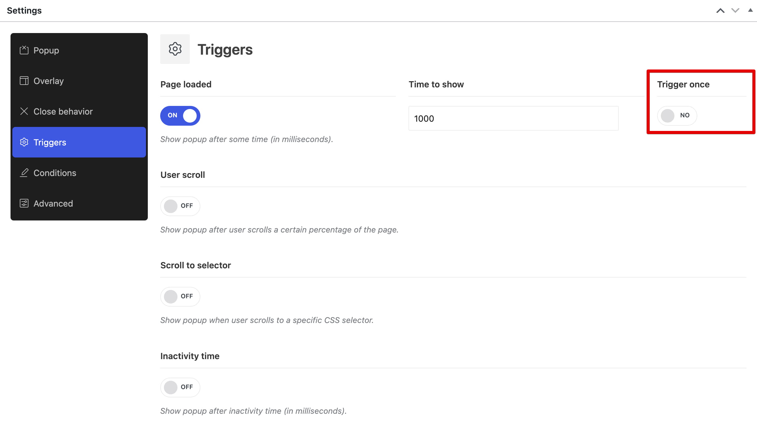 Popup trigger once option