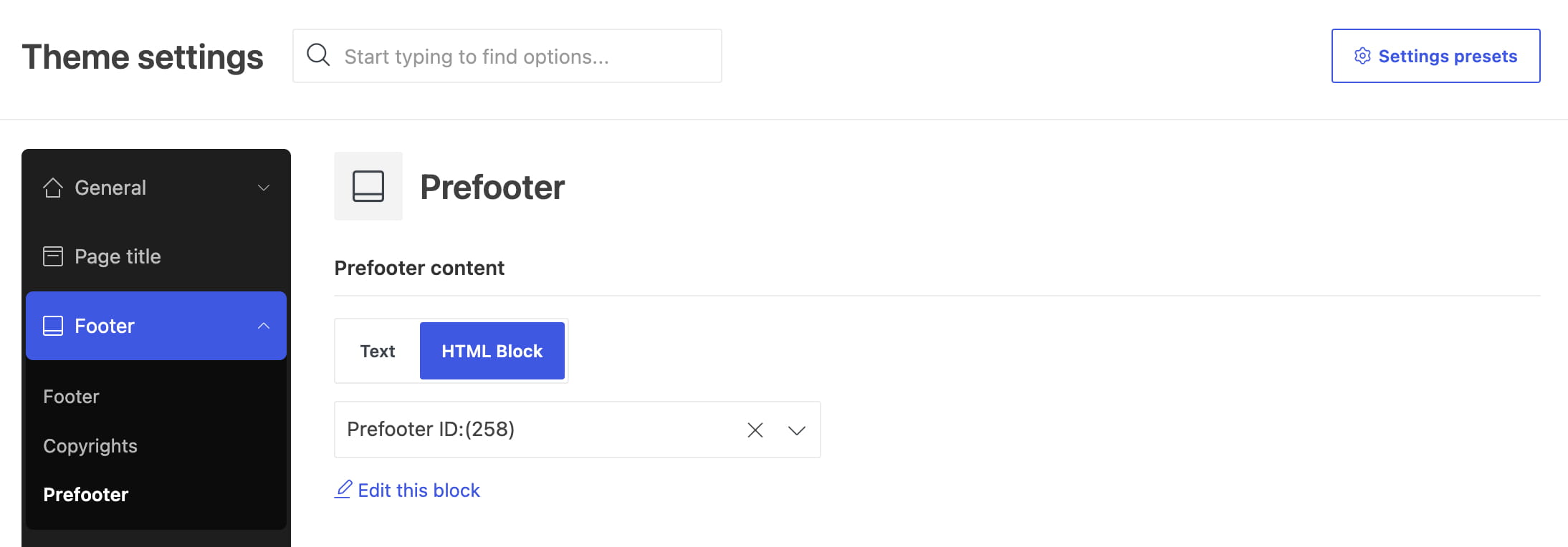 prefooter settings