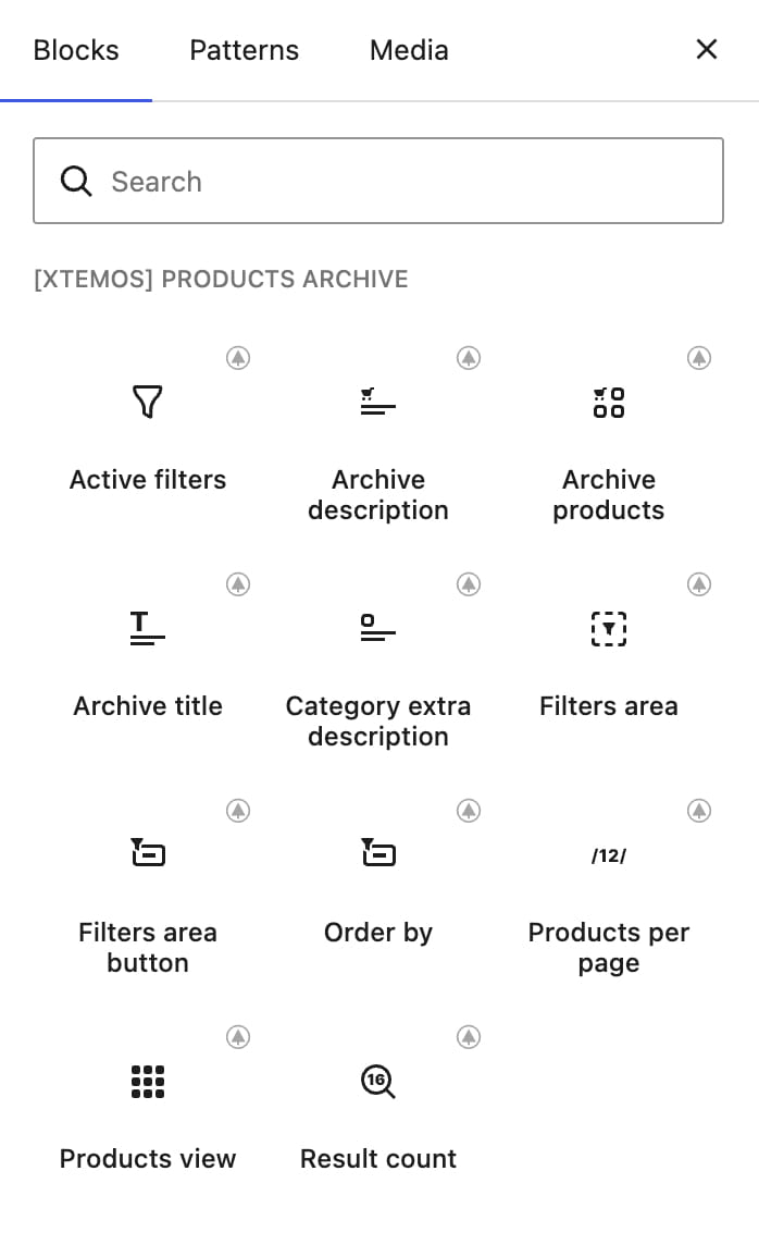 Products archive layout elements gutenberg