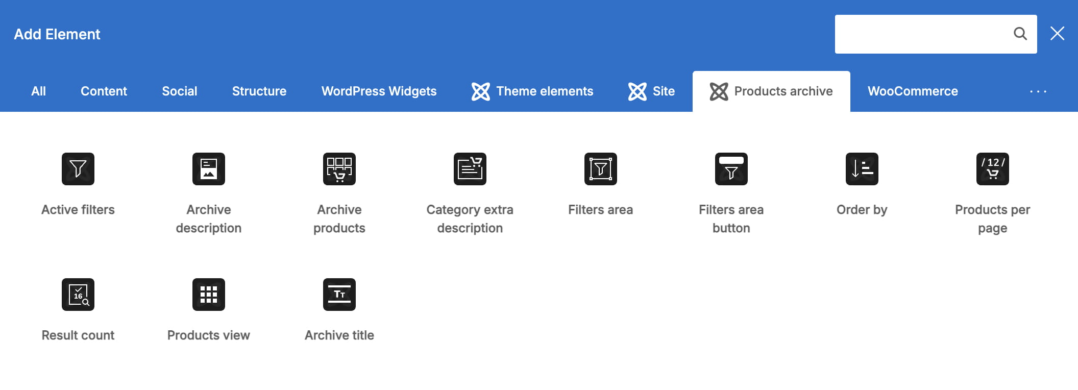 Product archive layout elements in WPBackery