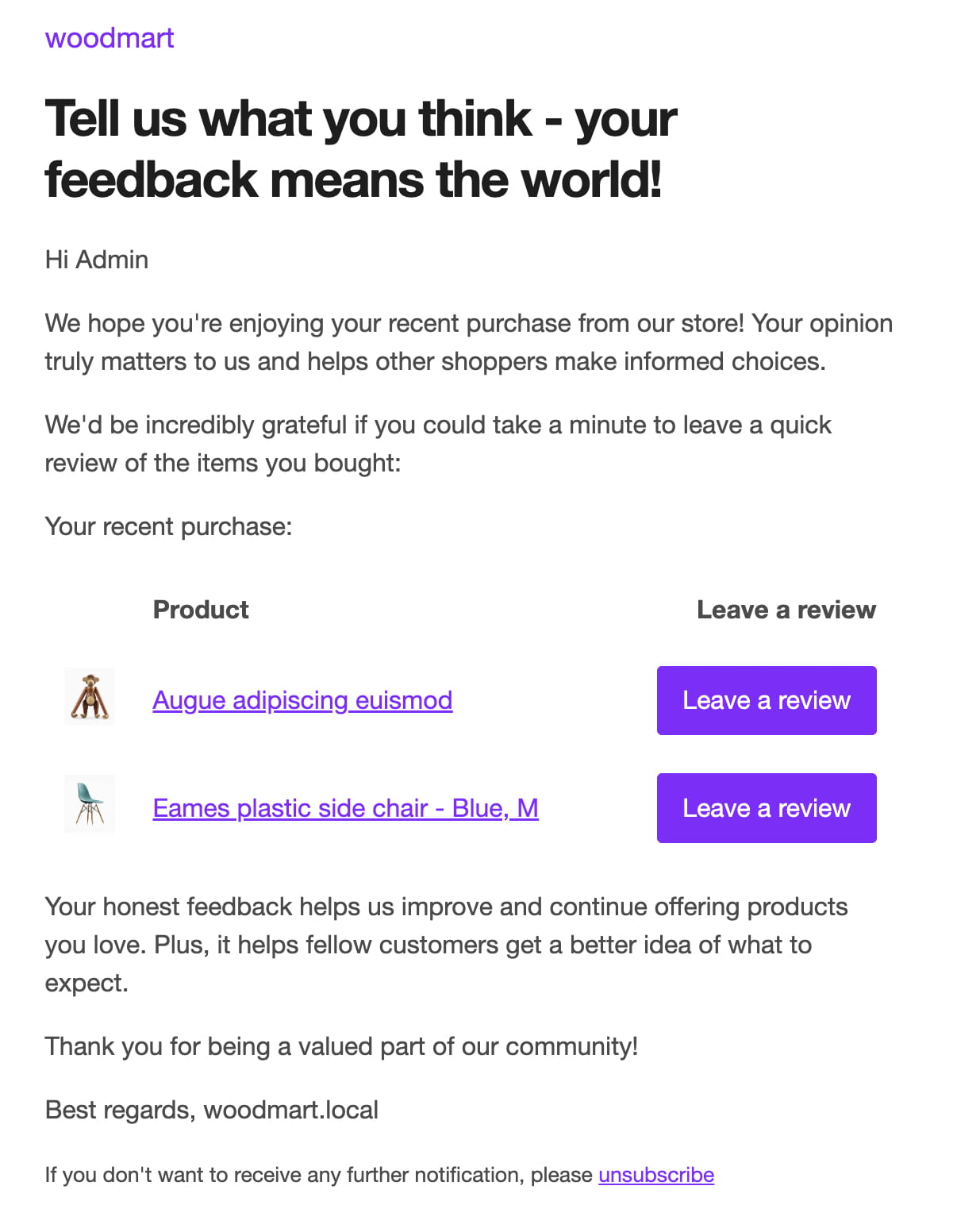 review reminder mail