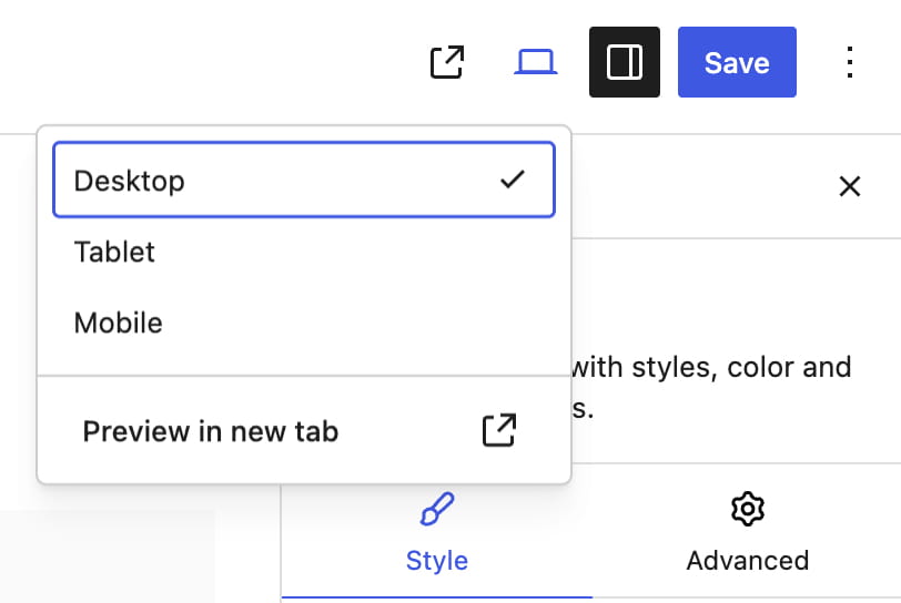 Preview options menu