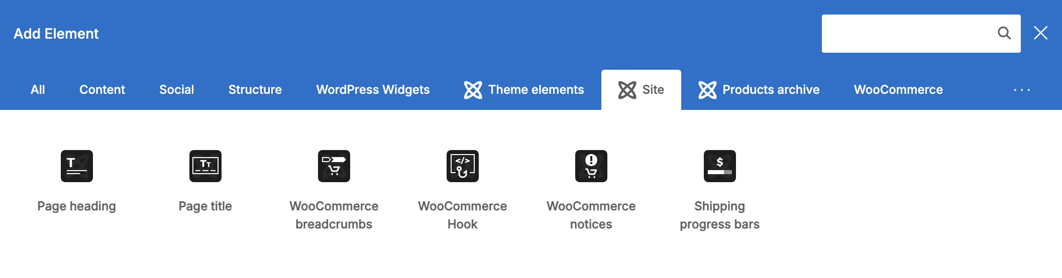 Site elements in layout WPBackery