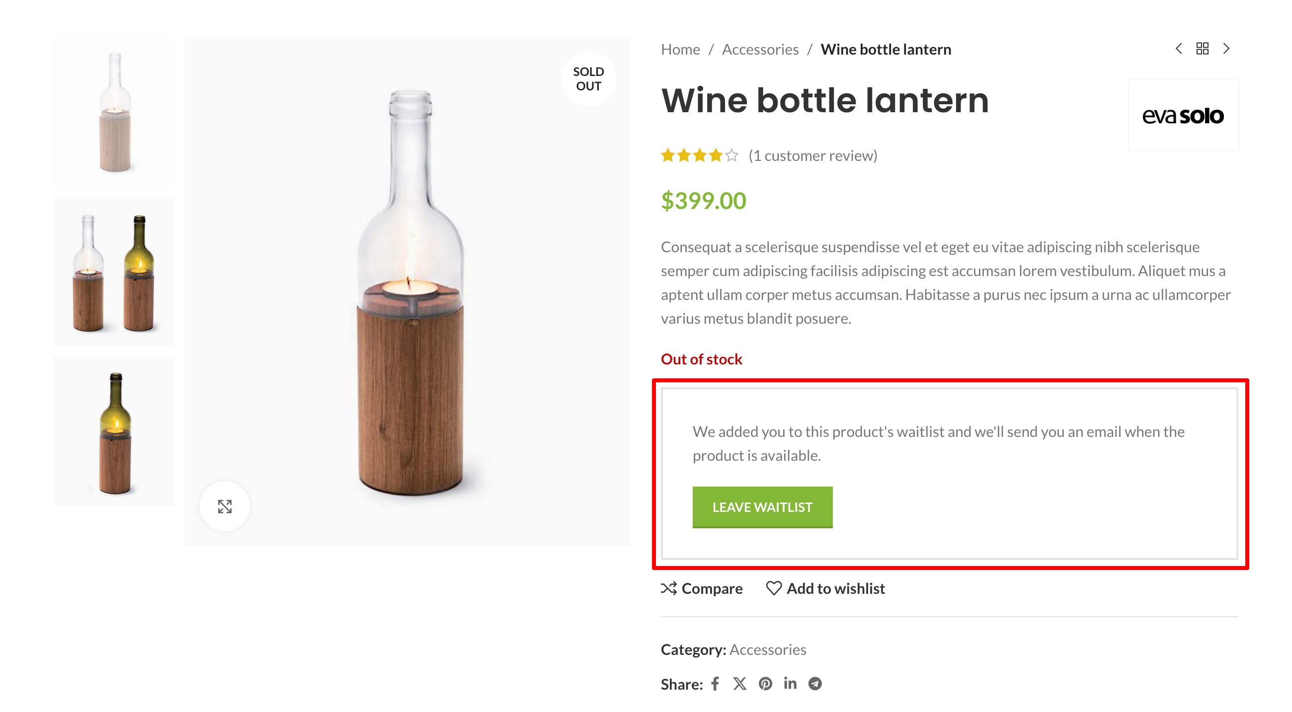 Added product to waitlist