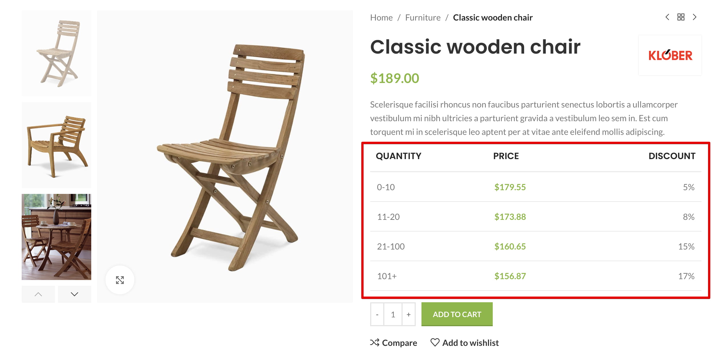 Dynamic discount table large