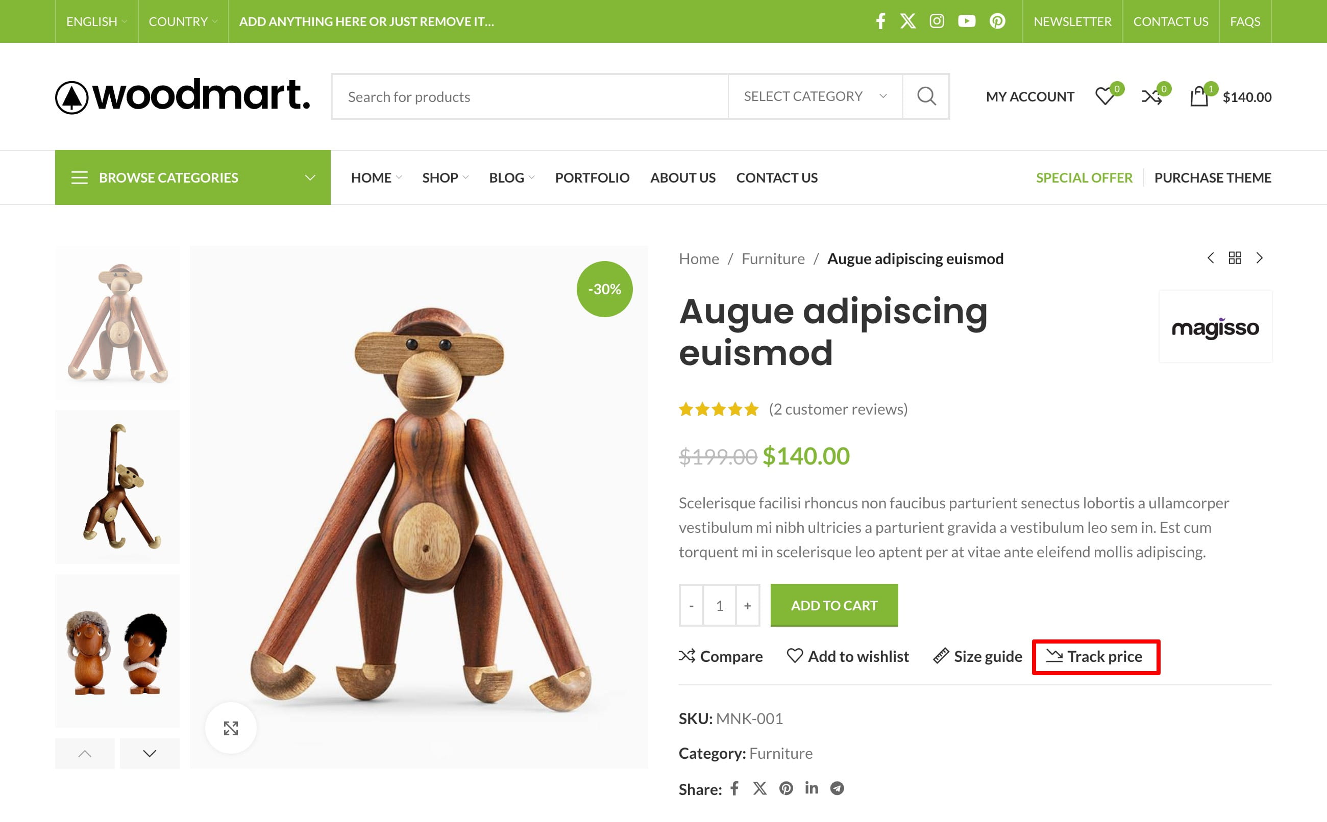 price tracker button on single product