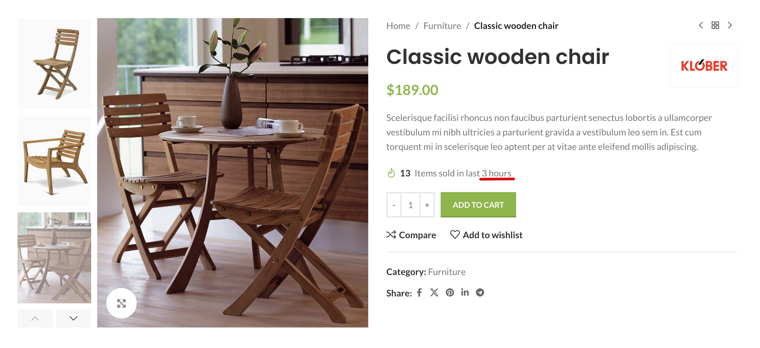 Classic wooden chair with sold counter time value