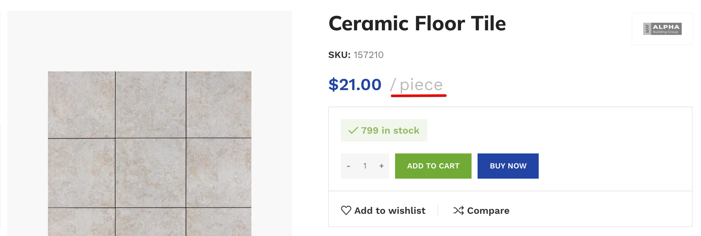 Ceramic floor tile sample in light beige stone finish