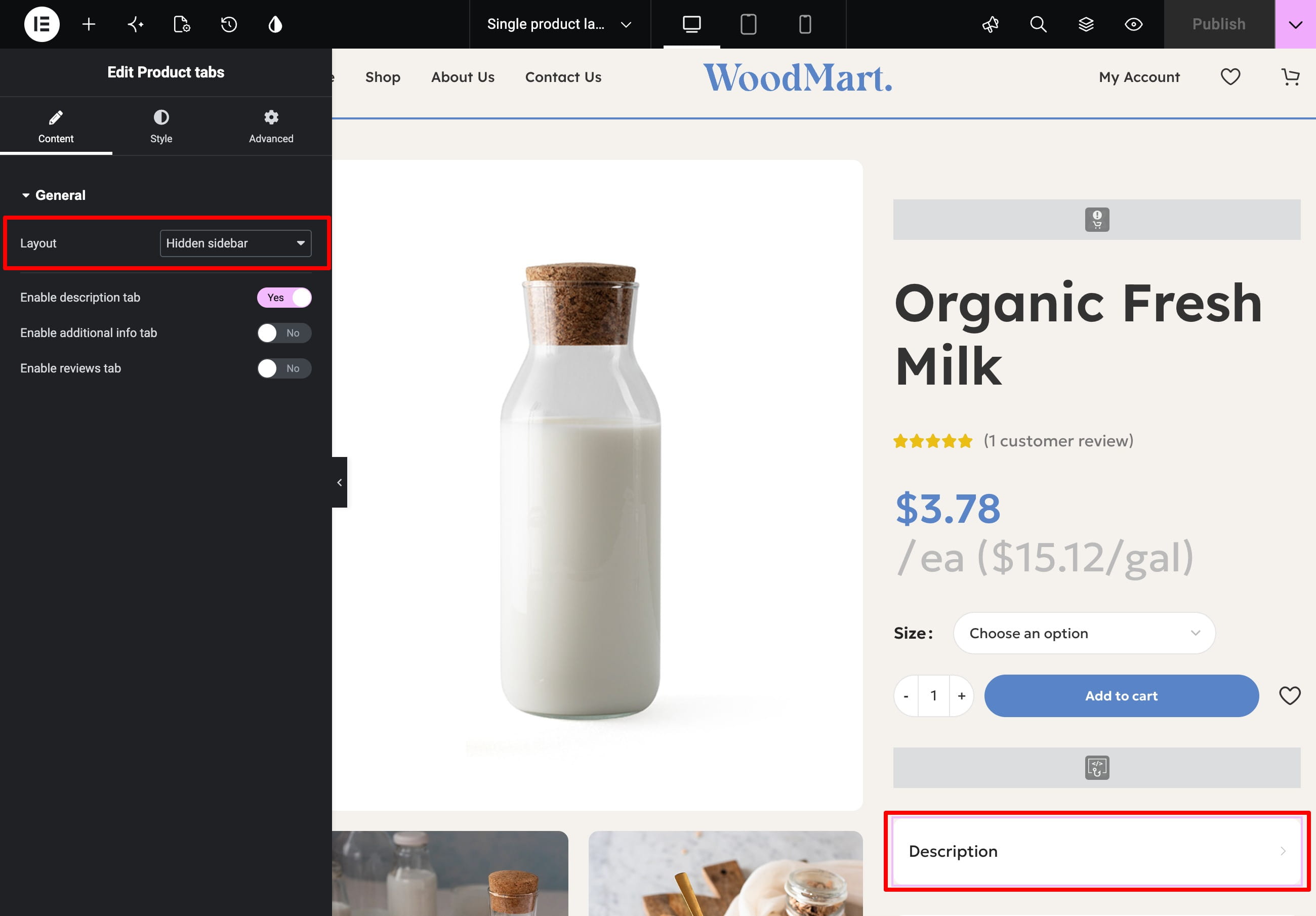 Tabs element hidden sidebar