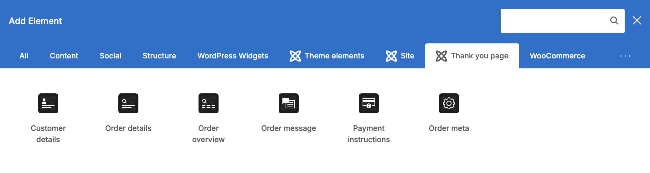 Thank you page layout elements in WPBackery