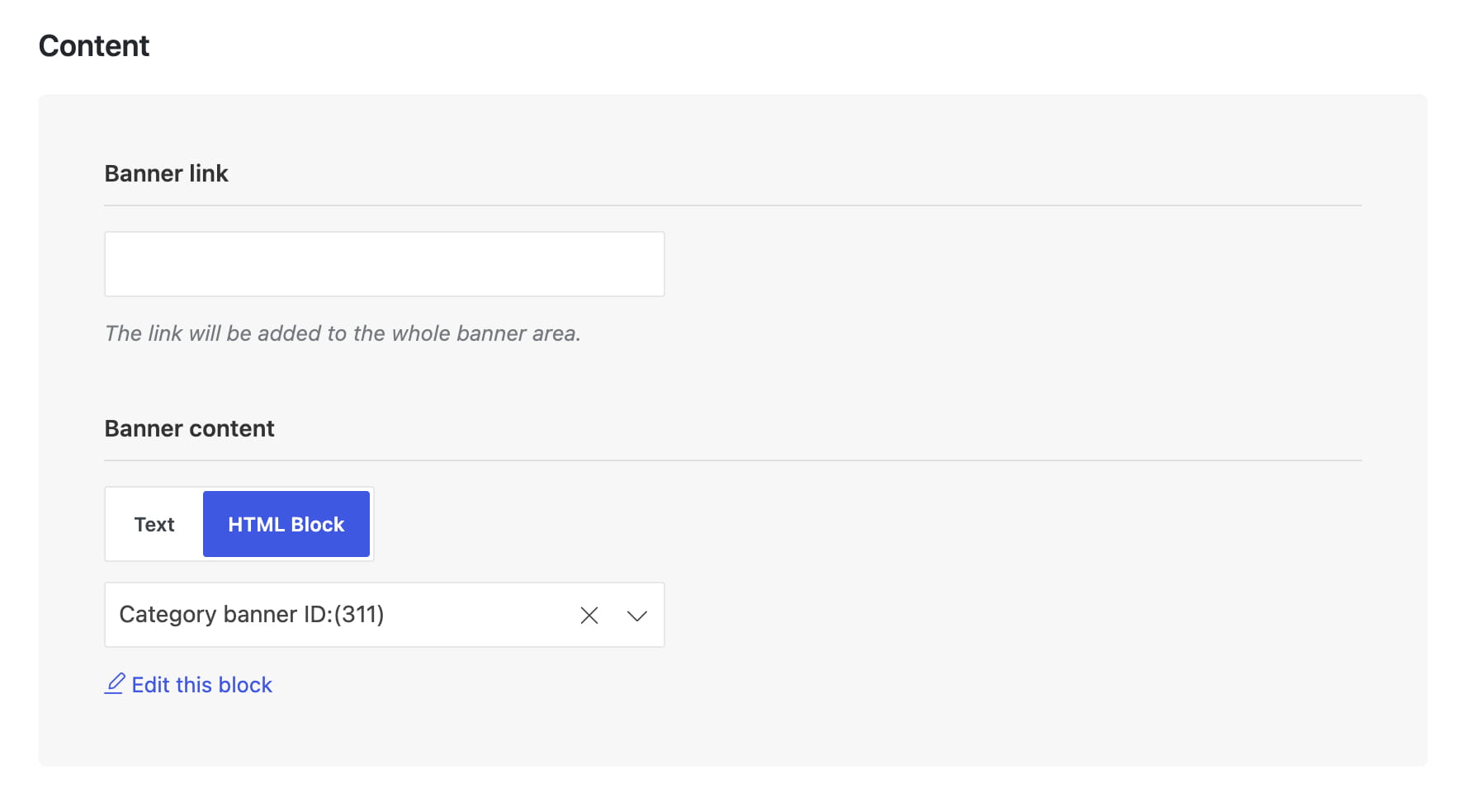 Banner content HTML Block