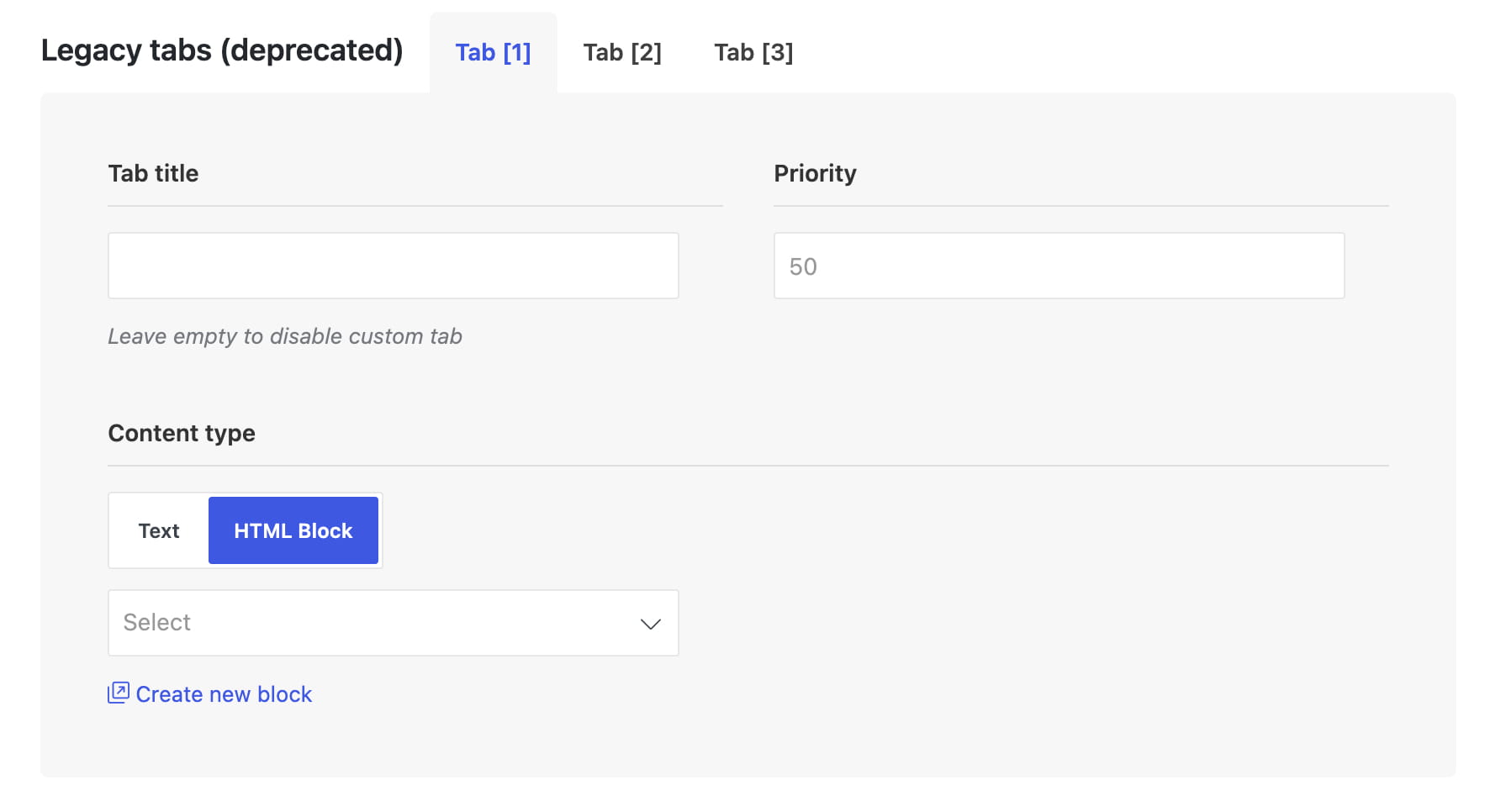 Legacy tabs content with HTML Blocks